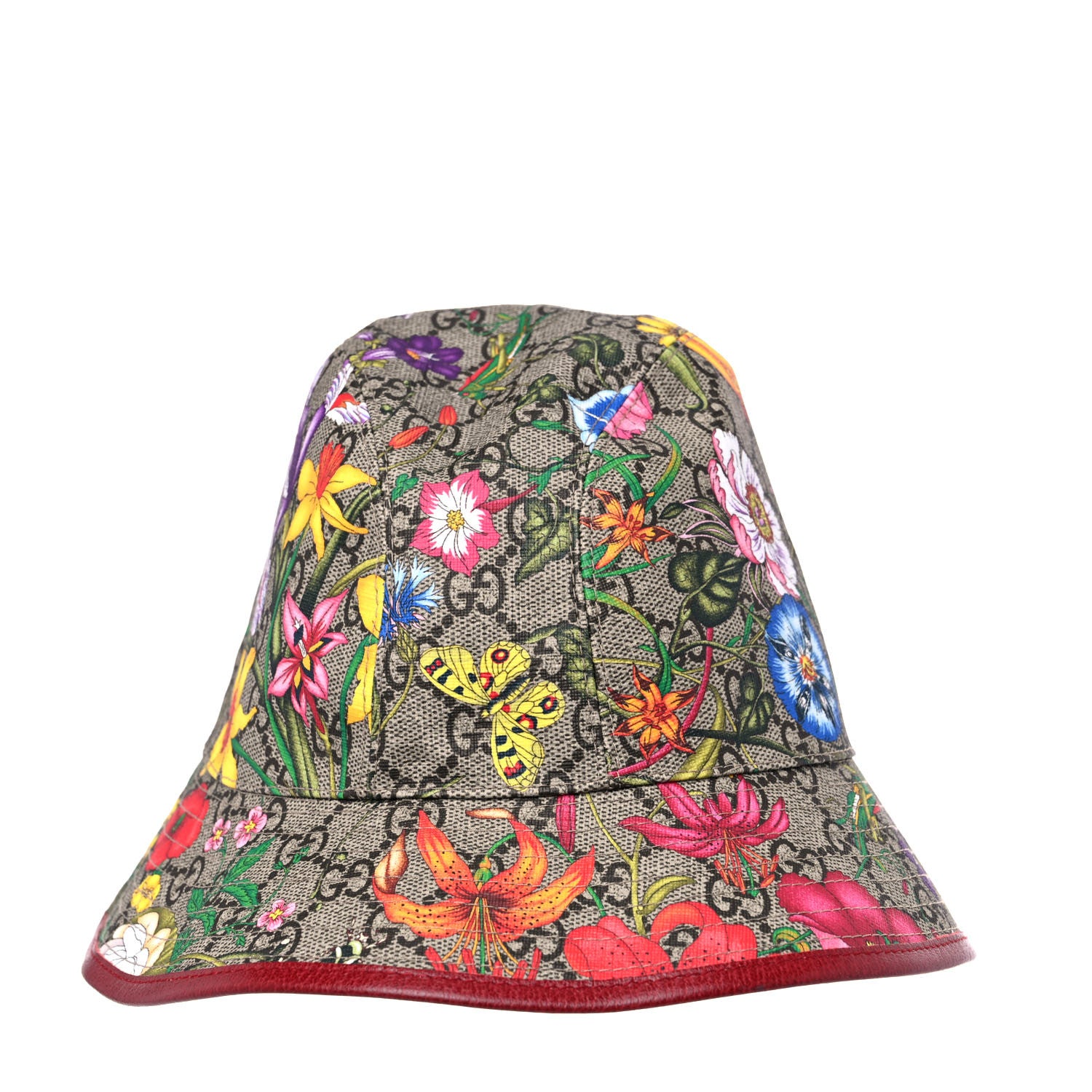 Gucci GG Supreme Monogram Flora Fedora Hat S Red 4 of 9