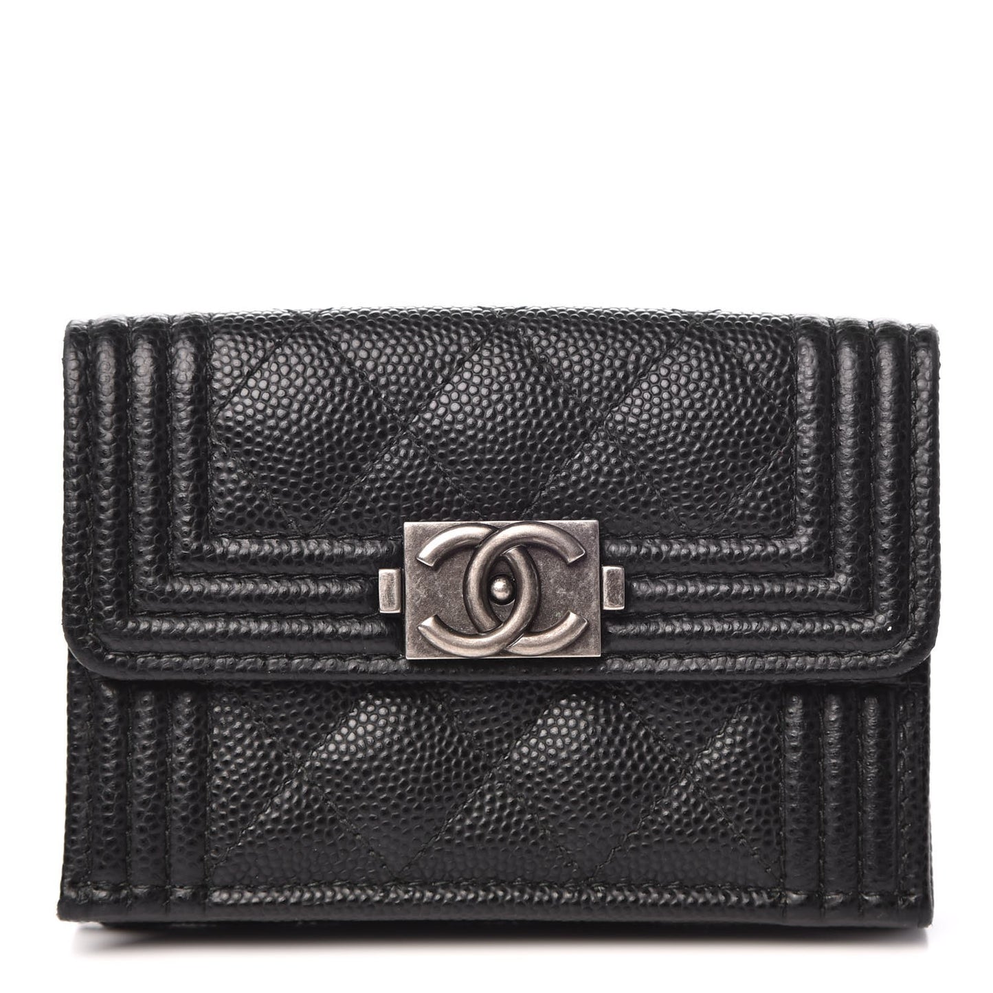 Caviar Quilted Small Boy Flap Wallet Black