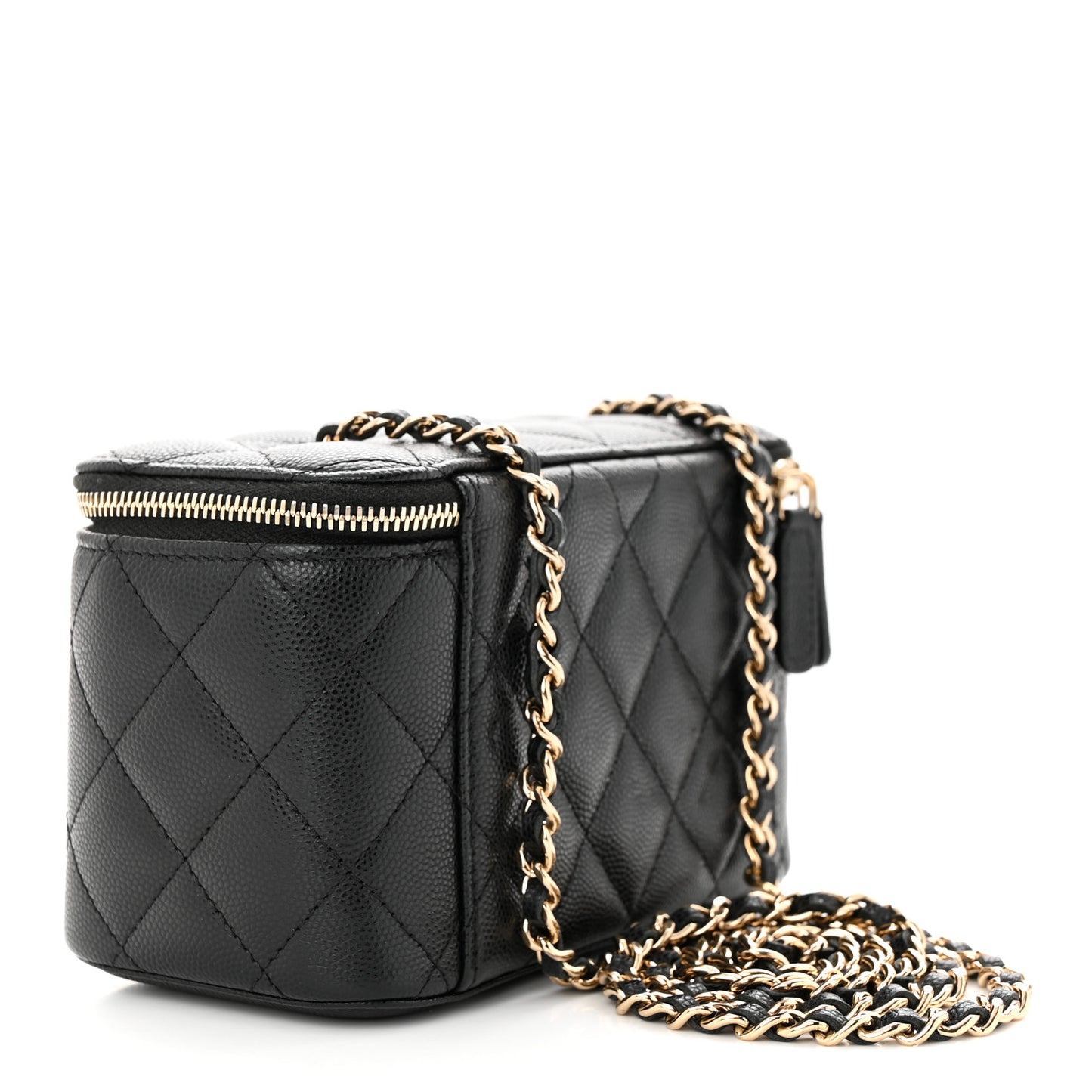 Caviar Quilted Small Vanity Case With Chain Black