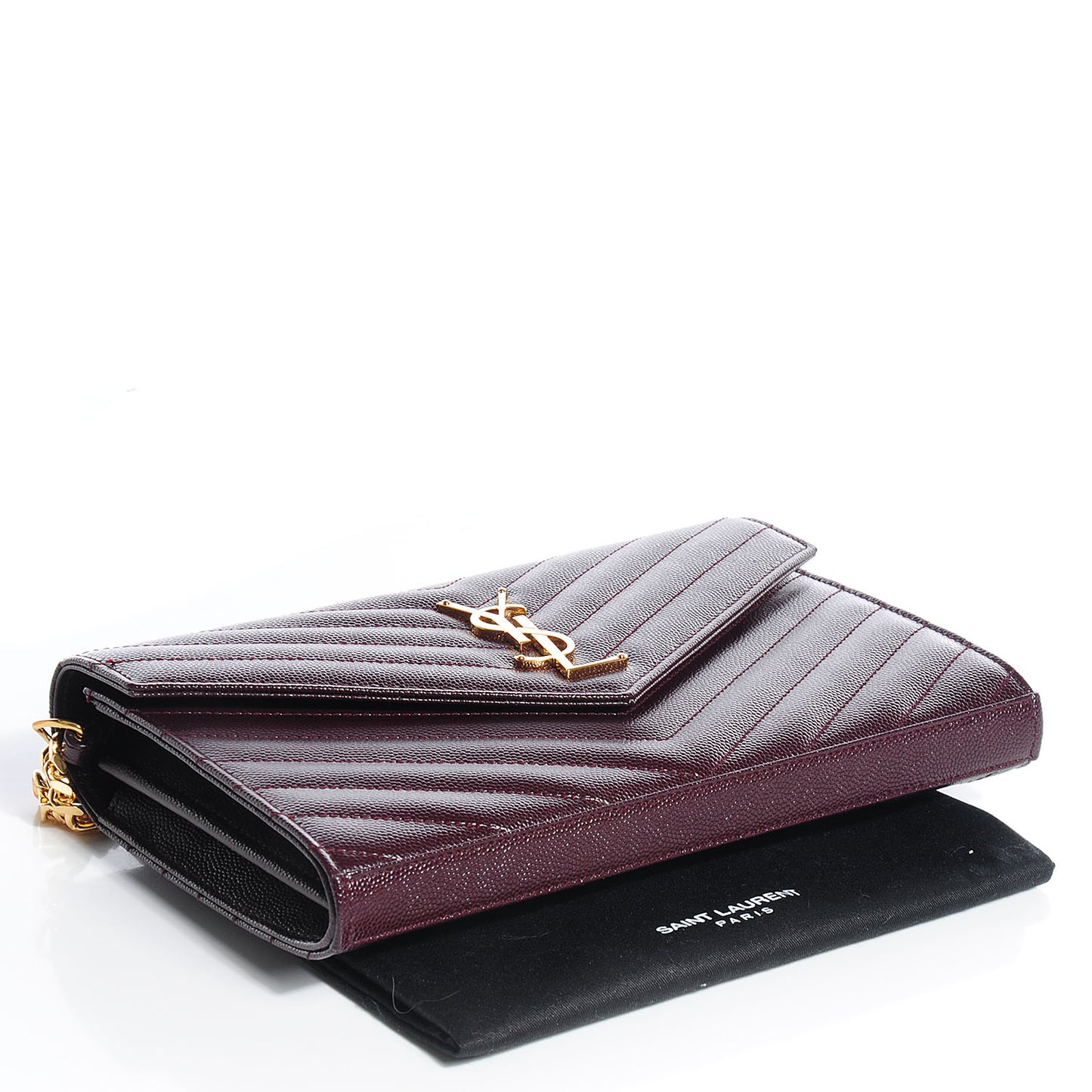Grain De Poudre Matelasse Chevron Monogram Chain Wallet Bordeaux