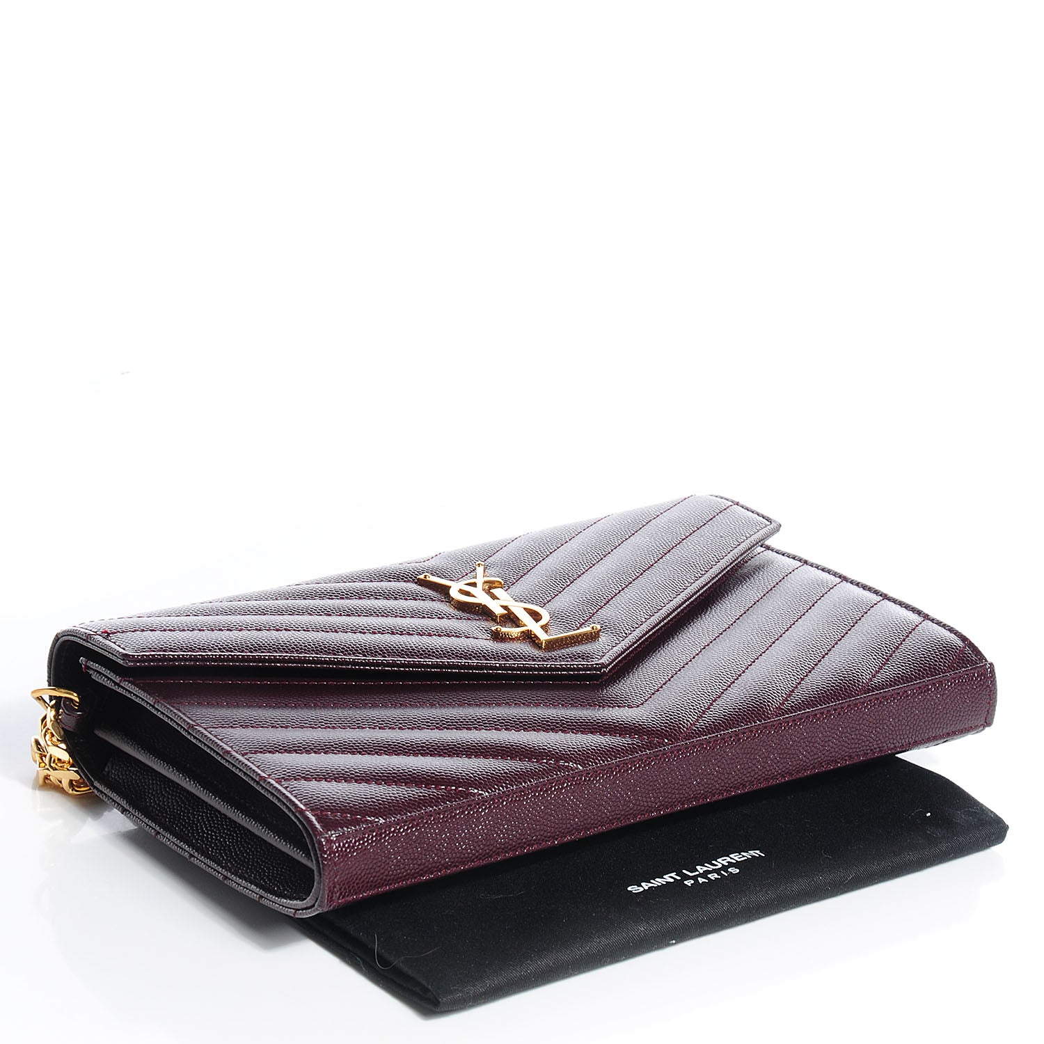 Saint Laurent Grain De Poudre Matelasse Chevron Monogram Chain Wallet Bordeaux 4 of 8