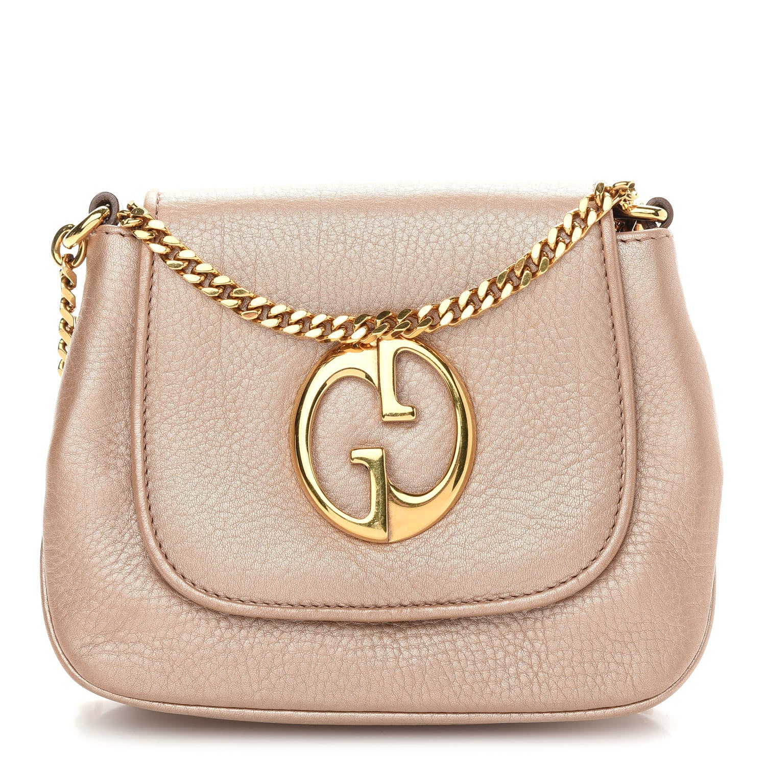 Gucci Pebbled Calfskin Small 1973 Chain Shoulder Bag Champagne 1 of 9