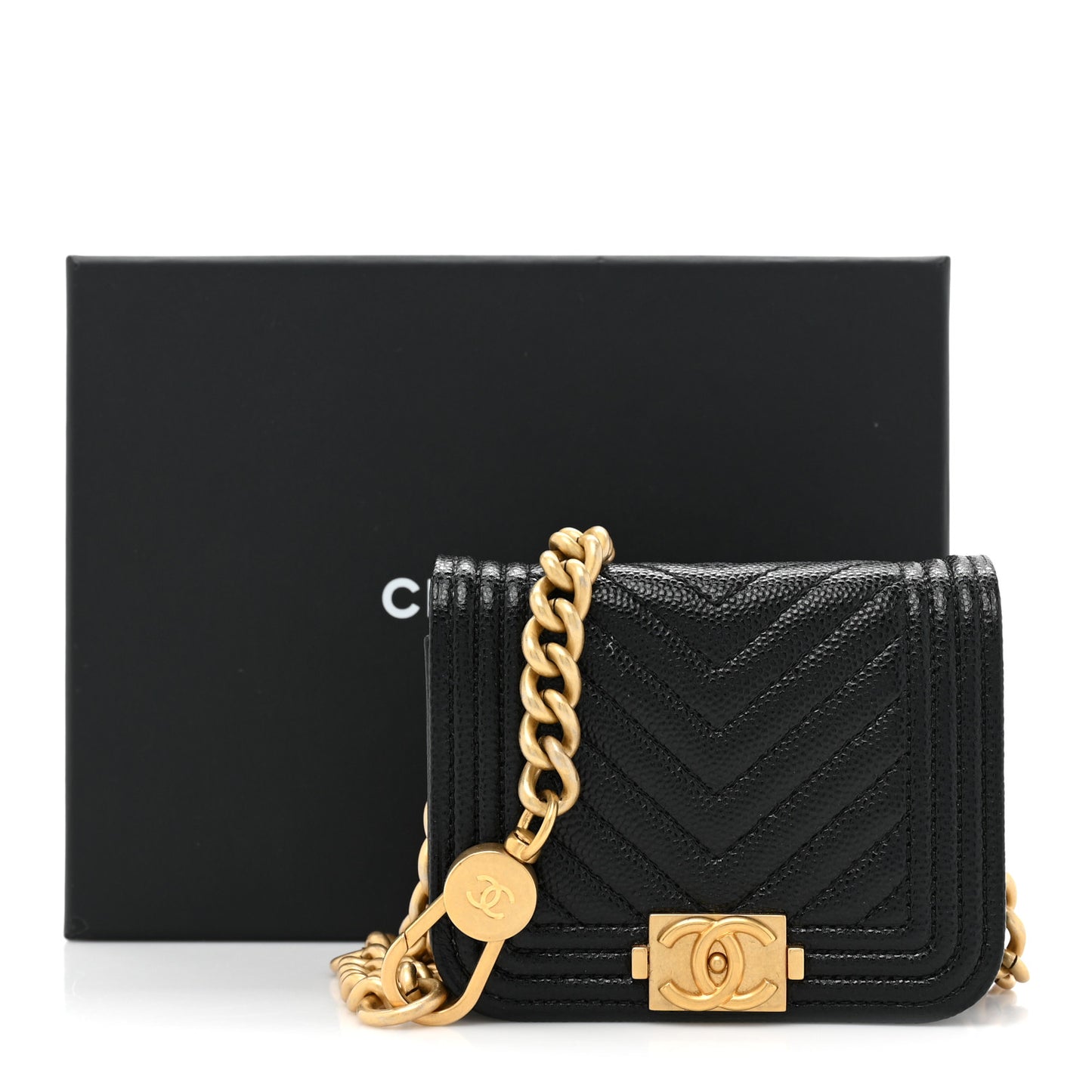 Caviar Chevron Quilted Boy Flap Waist Belt Bag Black