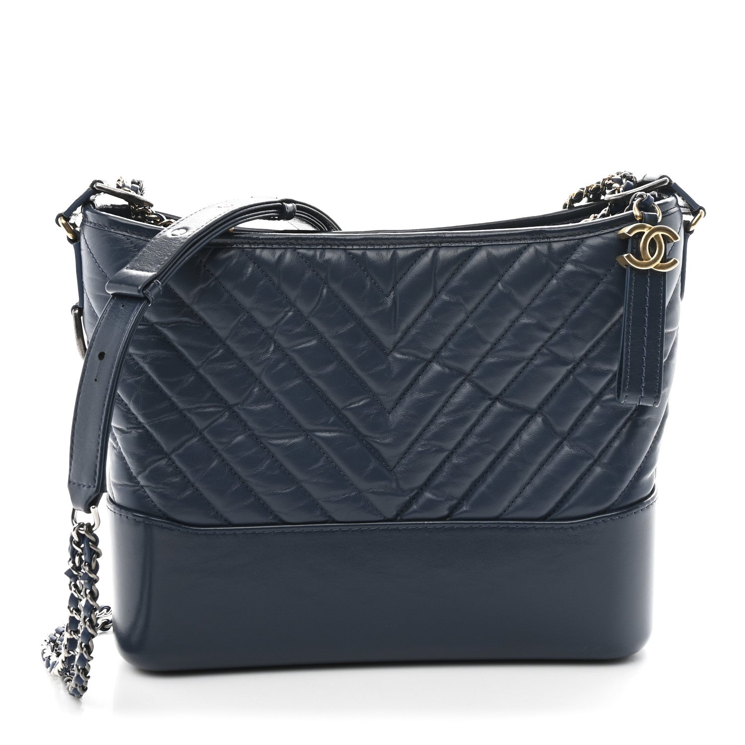 Chanel Aged Calfskin Chevron Quilted Medium Gabrielle Hobo Blue 1 of 10