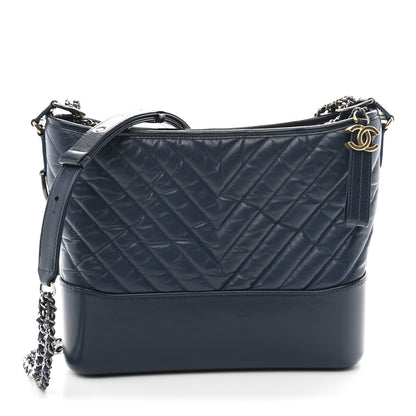 Chanel Aged Calfskin Chevron Quilted Medium Gabrielle Hobo Blue 1 of 10