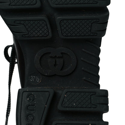Gucci Quebec Calfskin Web Womens Interlocking G Lace Up Combat Boots 37.5 Black Mystic White Green Red 6 of 9