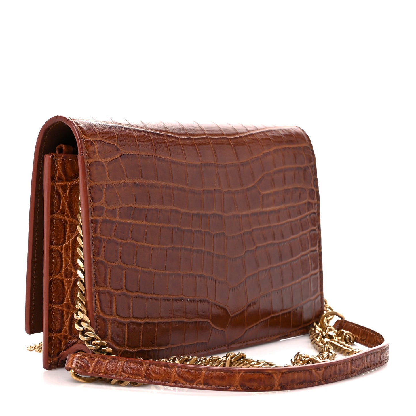 Calfskin Crocodile Embossed Kate Monogram Tassel Chain Wallet Cuoio Tampona