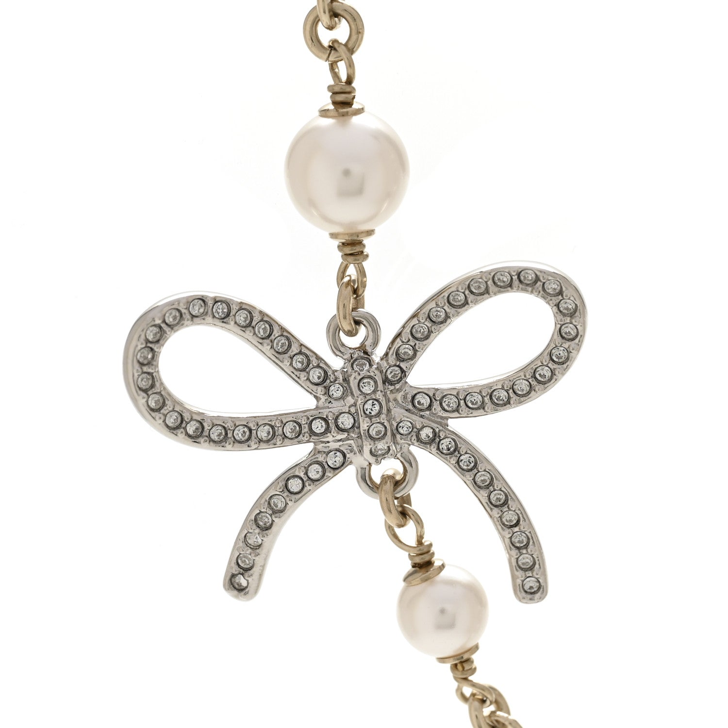Chanel Pearl Crystal CC Bow Necklace Gold 4 of 6