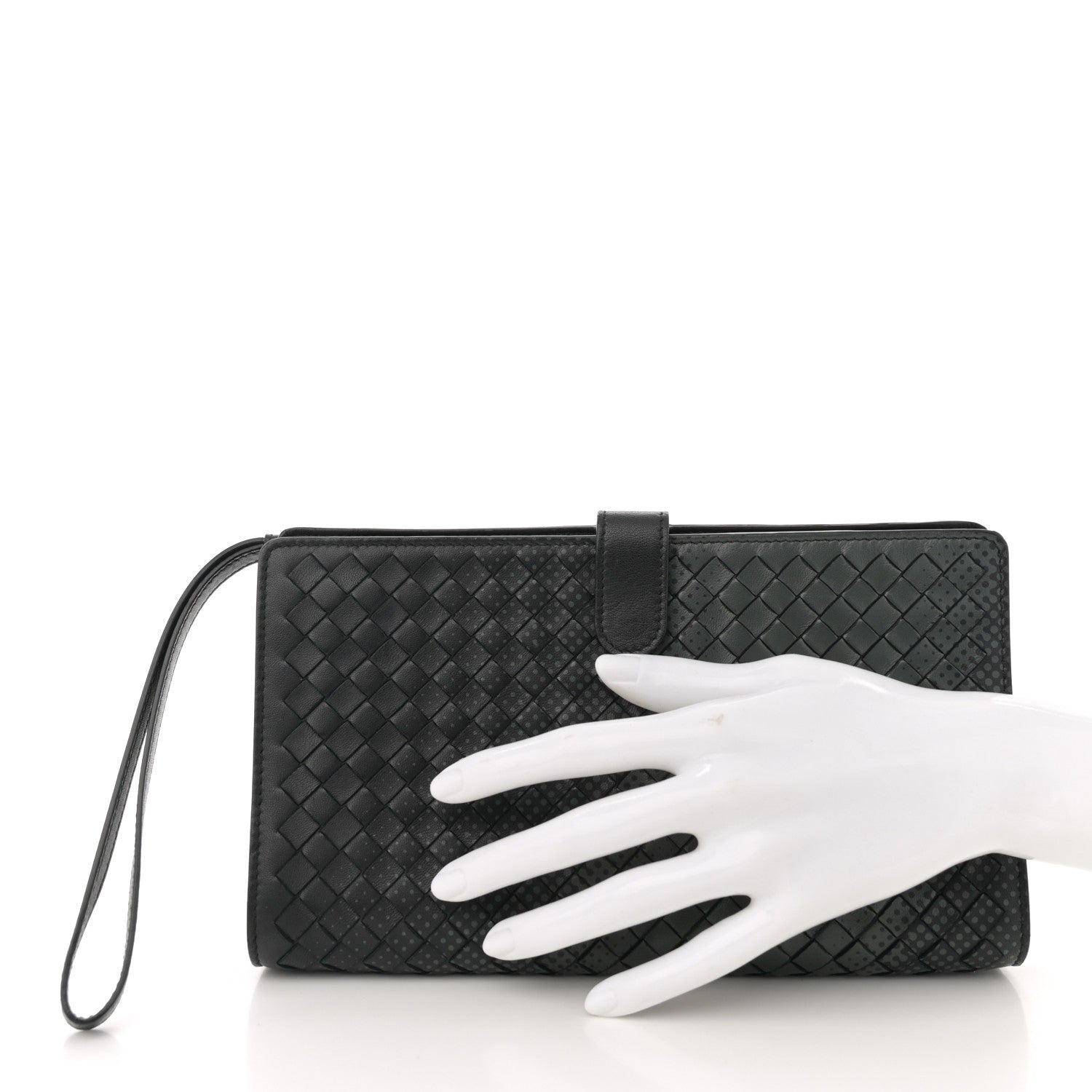 Bottega Veneta Nappa Intrecciato Gradient Spotted Multi-functional Case Wristlet Black Grey 2 of 9