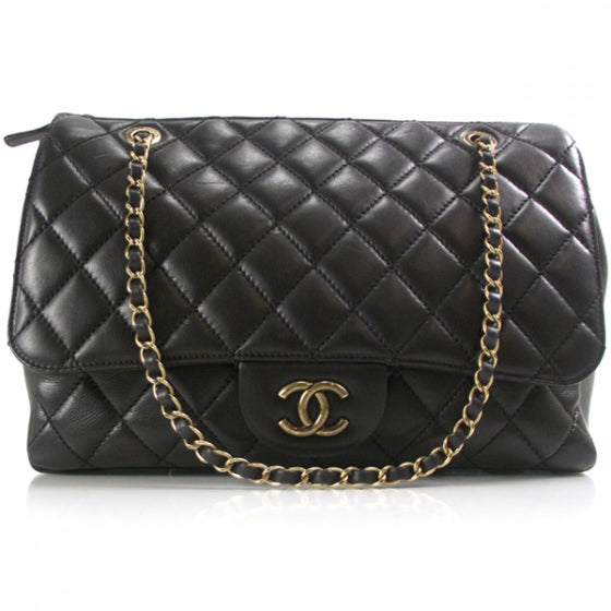 Lambskin Classic Jumbo Flap Zip Top Tote 2011 Black
