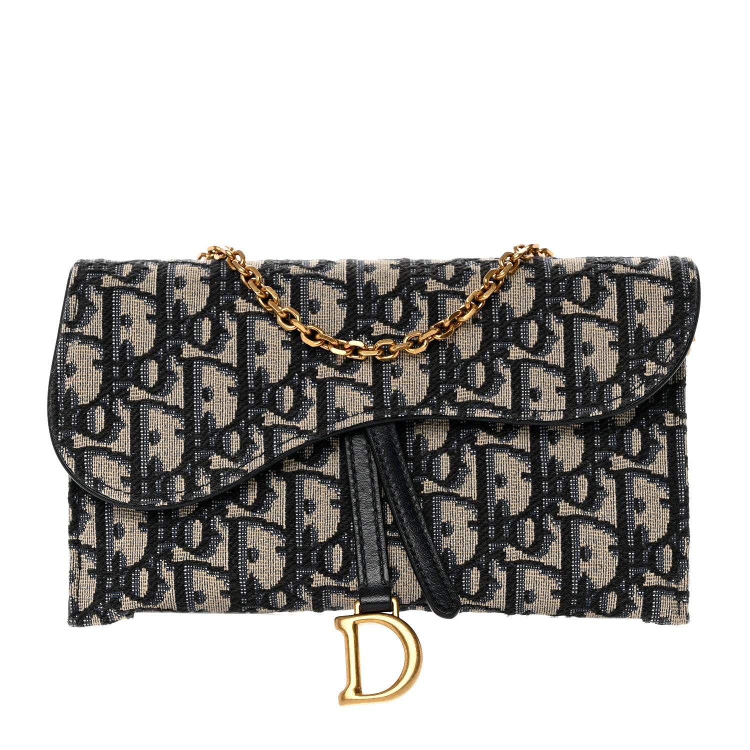 Christian Dior Oblique Saddle Chain Long Wallet Blue 1 of 12
