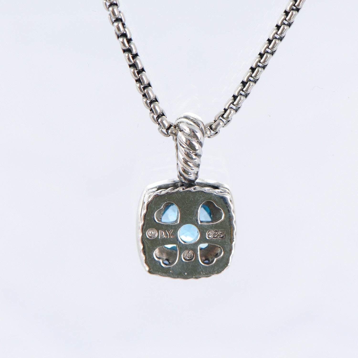 David Yurman Sterling Silver Blue Topaz Sapphire 7mm Petite Cable Candy Pendant Necklace 4 of 5