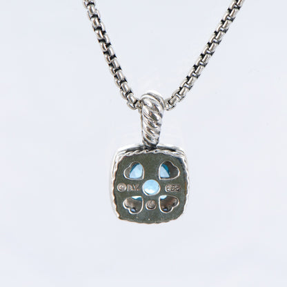 David Yurman Sterling Silver Blue Topaz Sapphire 7mm Petite Cable Candy Pendant Necklace 4 of 5