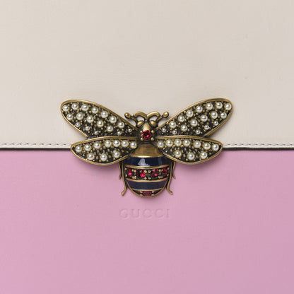 Gucci Calfskin Striped Oversized Bee Zip Pouch White Pink Red 8 of 9