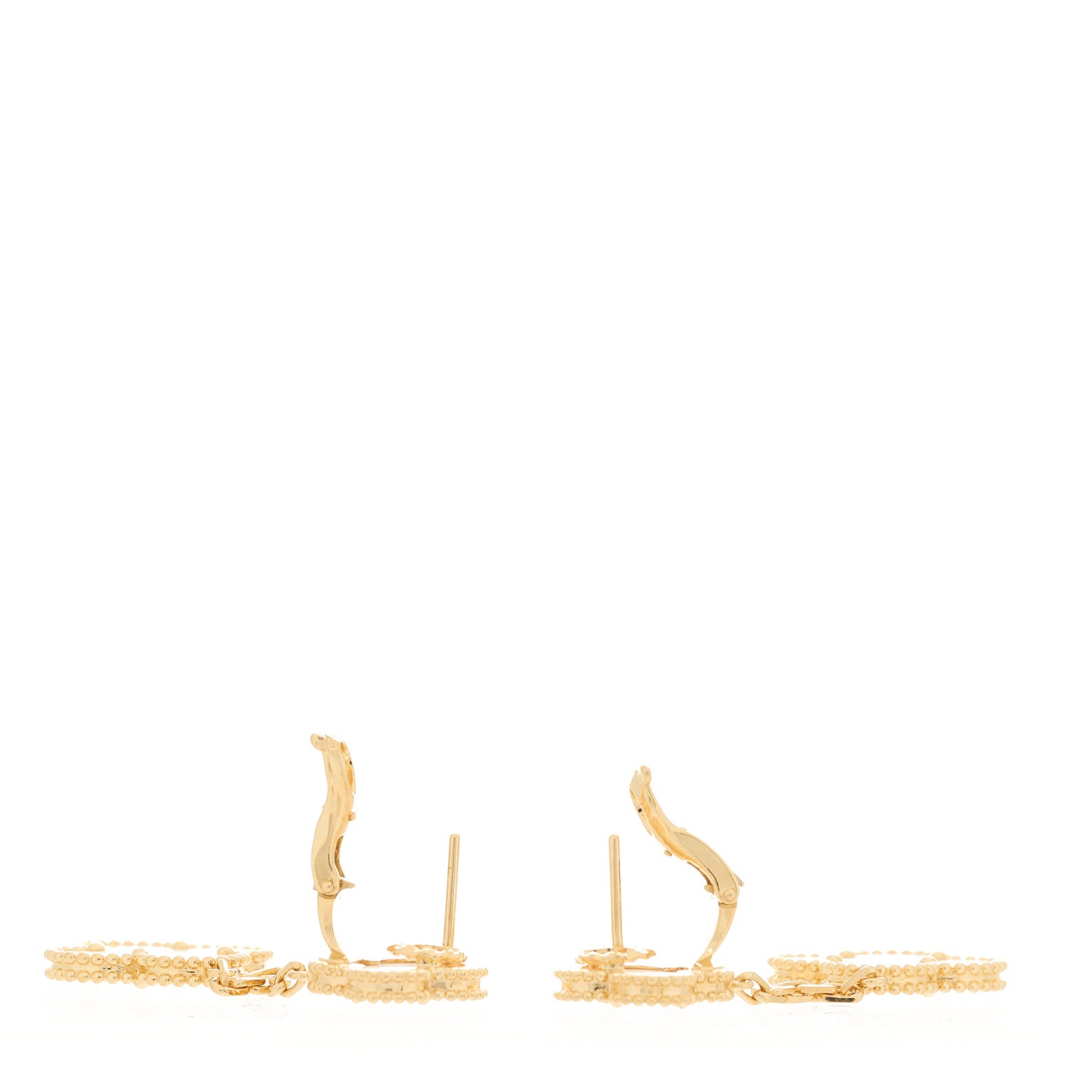 Van Cleef & Arpels 18K Yellow Gold Mother of Pearl 2 Motifs Magic Alhambra Earrings 3 of 4