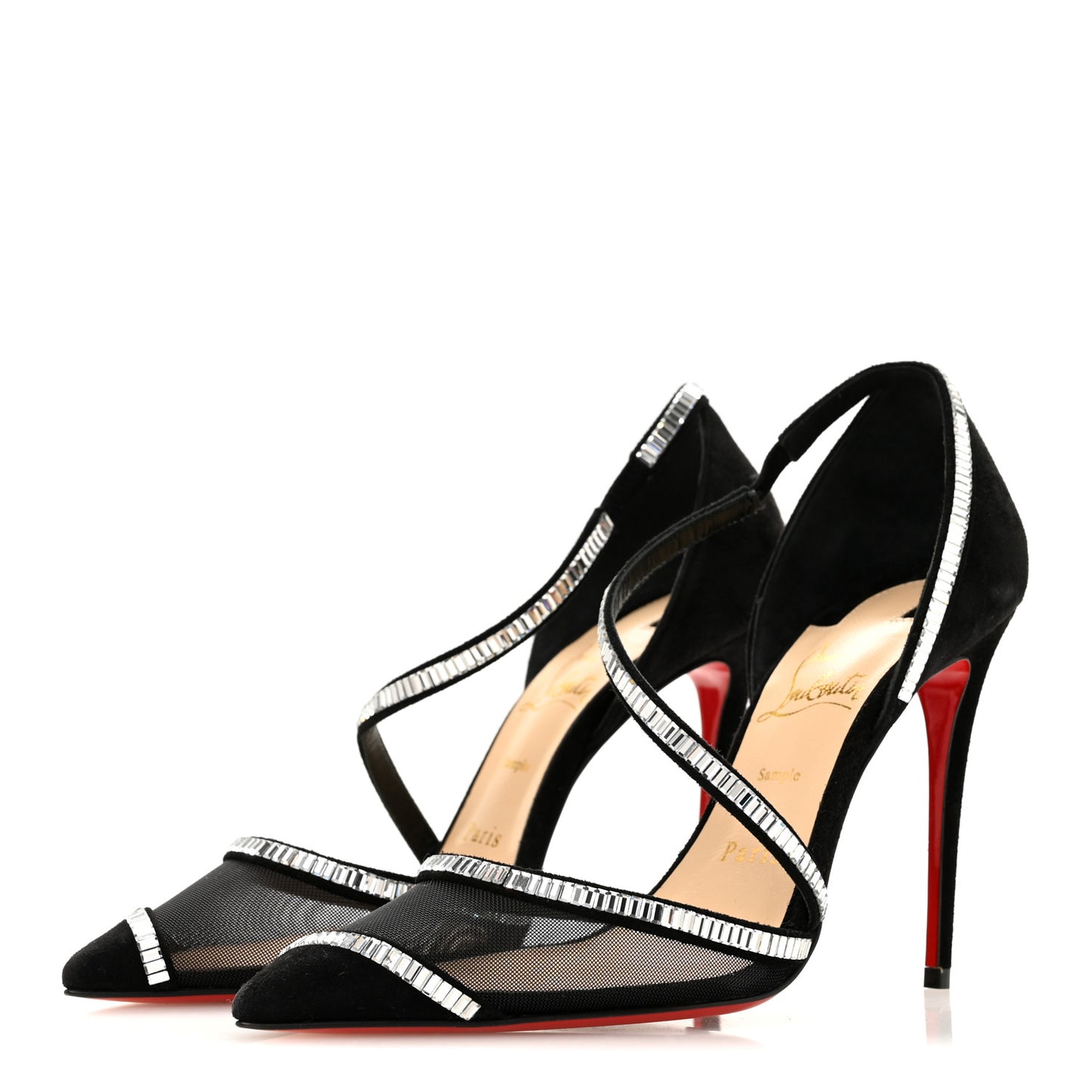 Suede Mesh Embellished Crystal Chiara Dams 100 Pumps 36 Black