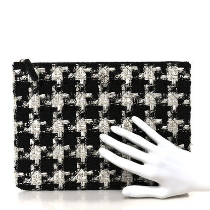 Chanel Tweed Quilted Medium Cosmetic Pouch Black Ecru White 2 of 8