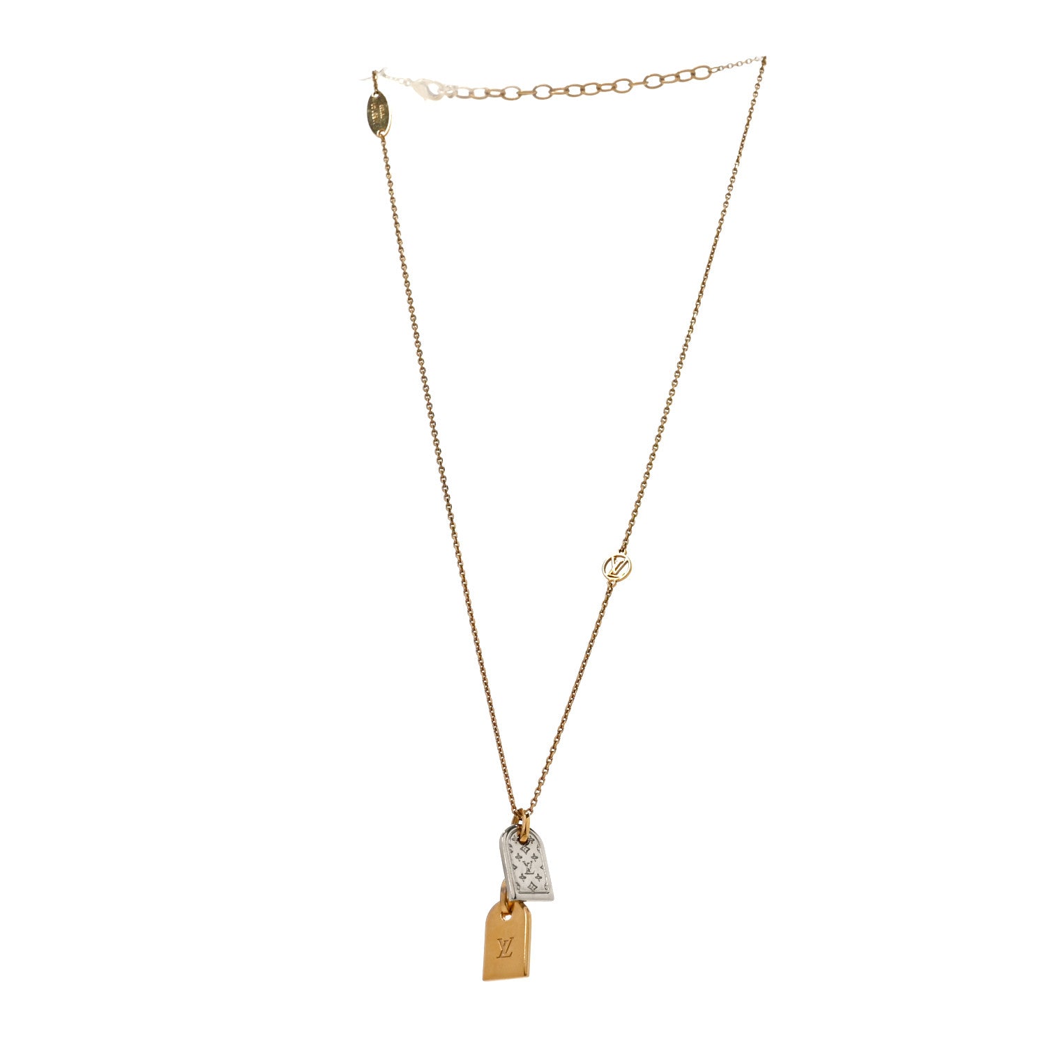 Louis Vuitton Crystal Precious Nanogram Name Tag Necklace Gold Silver 3 of 5