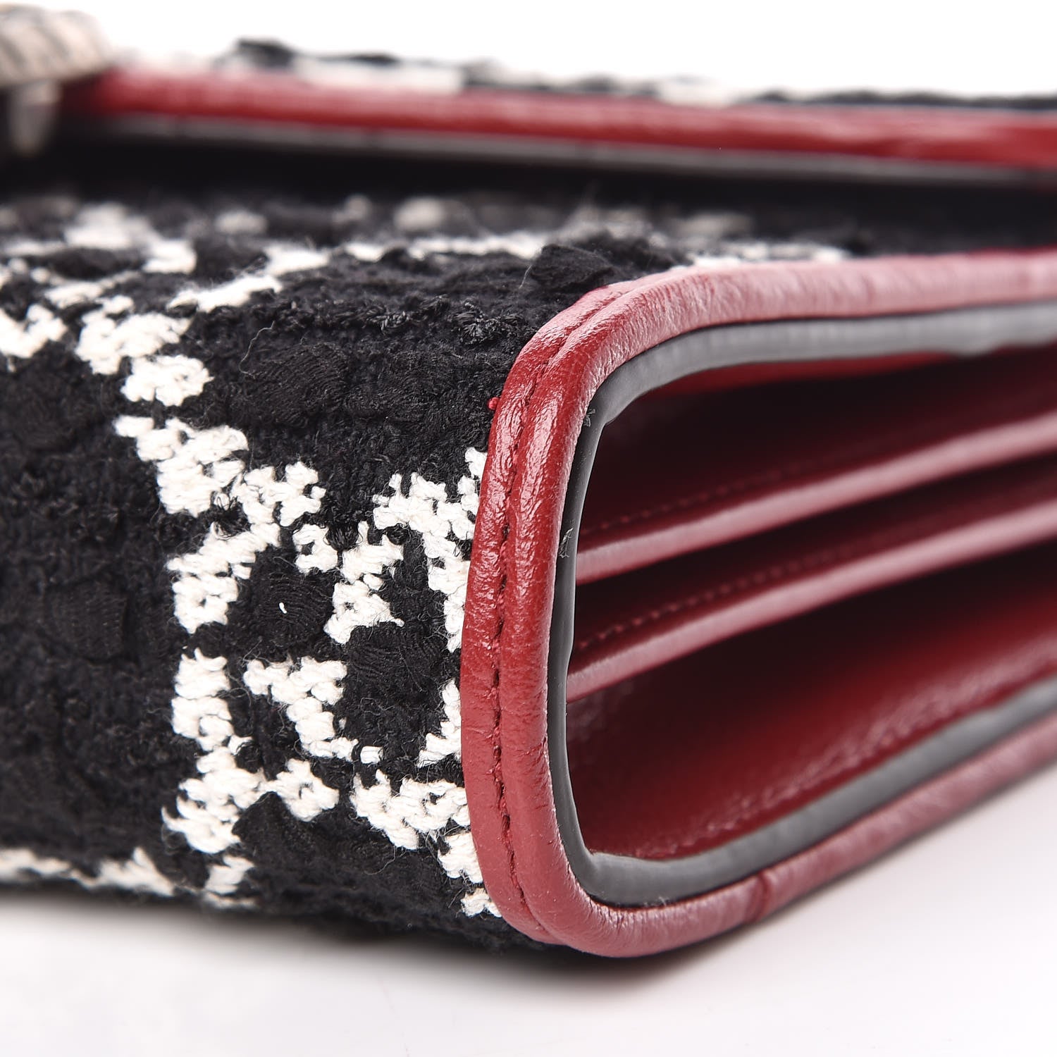 Gucci Tweed GG Monogram Mini Dionysus Chain Wallet Black White Romantic Cherry 7 of 11