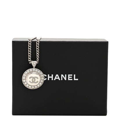 Chanel Crystal Enamel CC Pendant Necklace Silver White 6 of 6