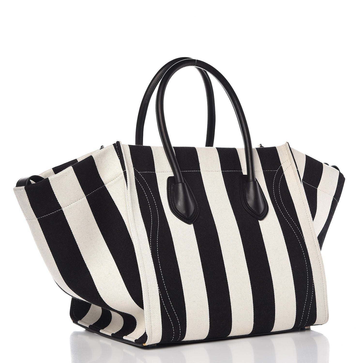 Celine Cotton Canvas Striped Medium Phantom Luggage White Black 3 of 13