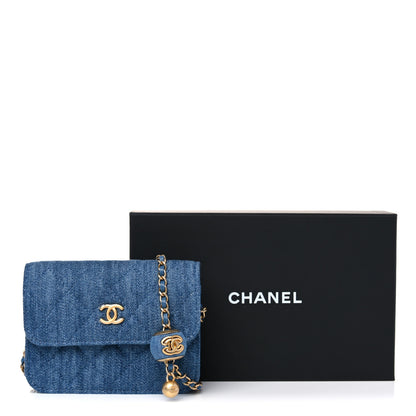 Chanel Denim Quilted CC Pearl Crush Clutch With Chain Blue 11 of 11