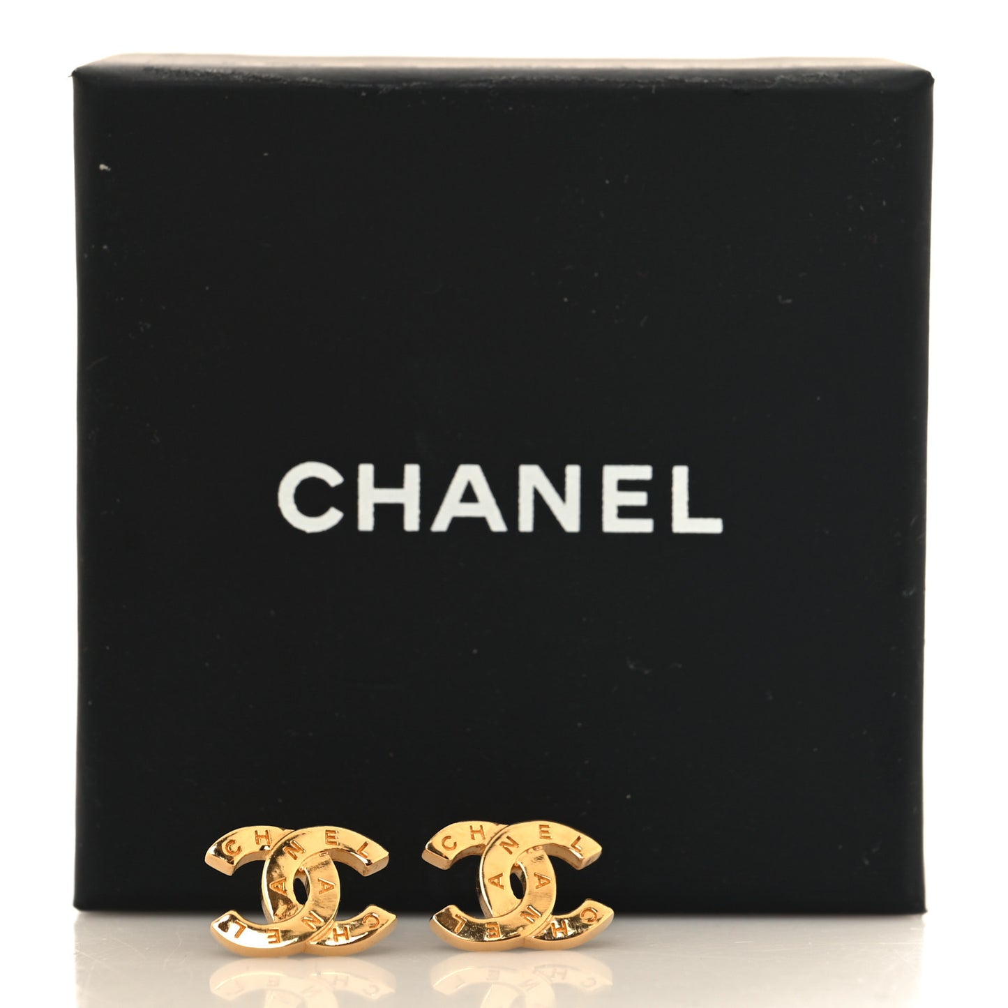 Metal CC Paris Button Stud Earrings Gold
