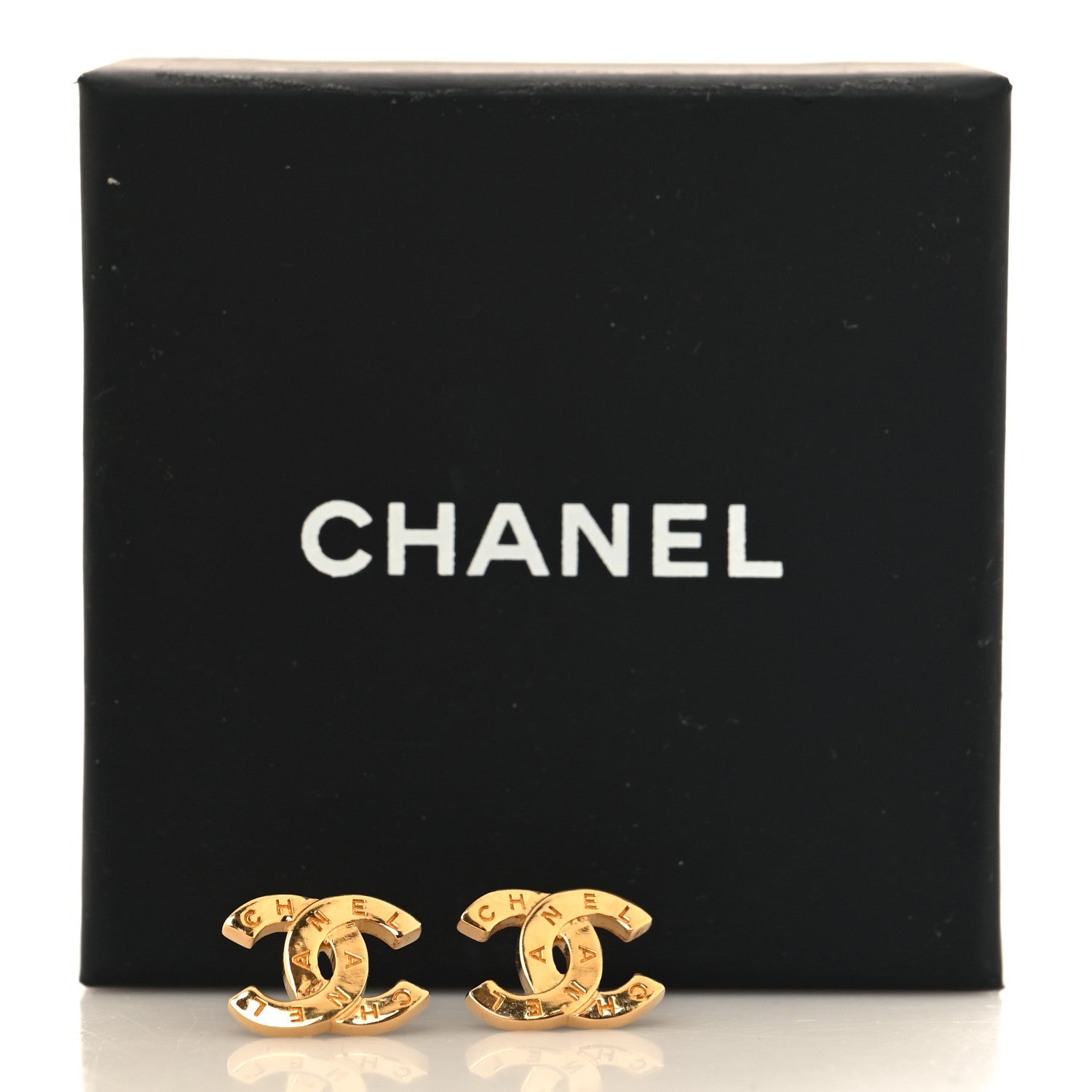 Chanel Metal CC Paris Button Stud Earrings Gold 5 of 5