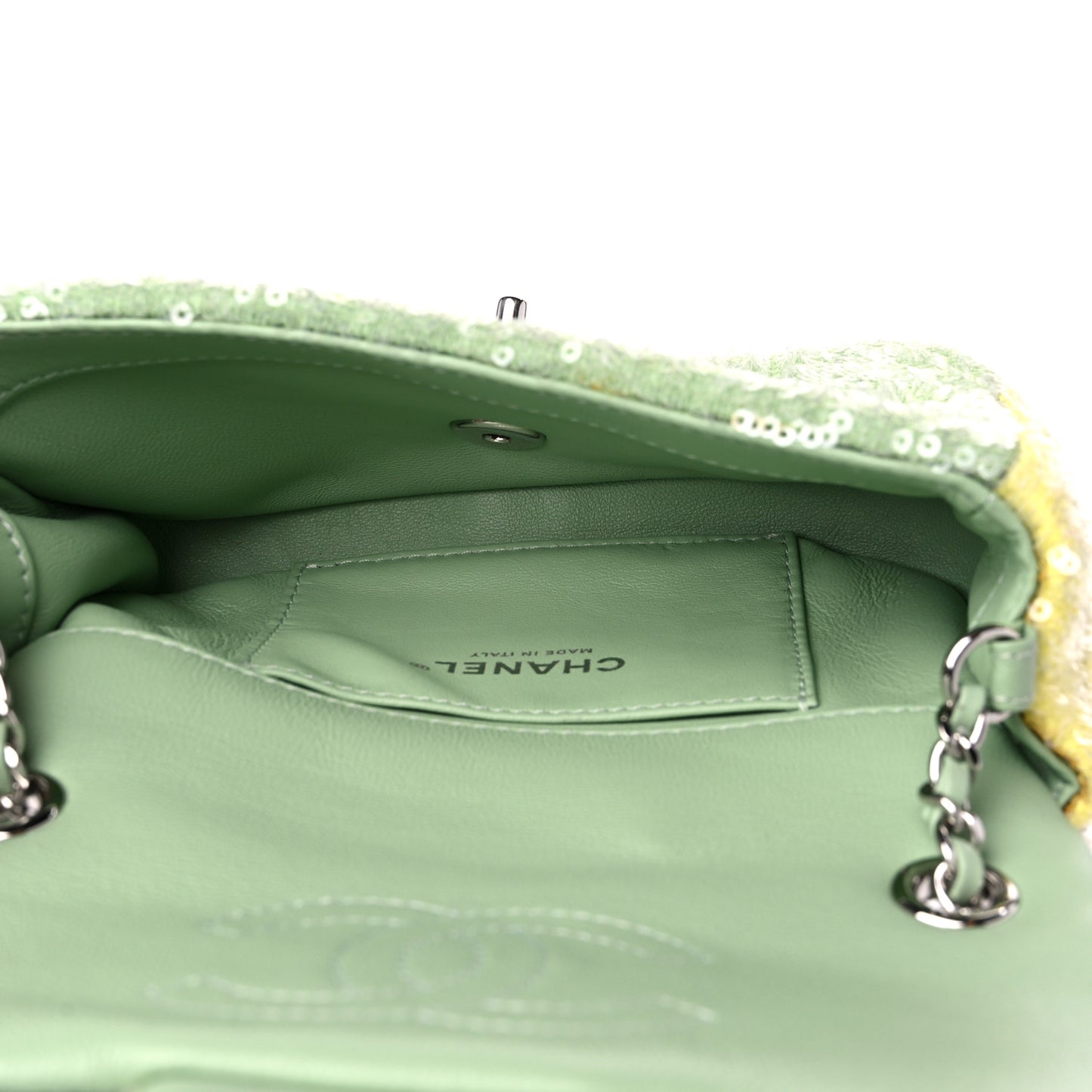 Sequin Mini Waterfall Flap Green Light Green Yellow