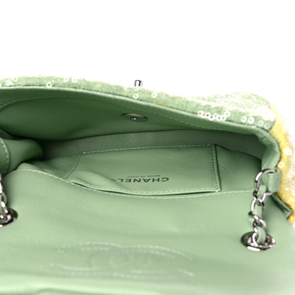 Chanel Sequin Mini Waterfall Flap Green Light Green Yellow 5 of 9