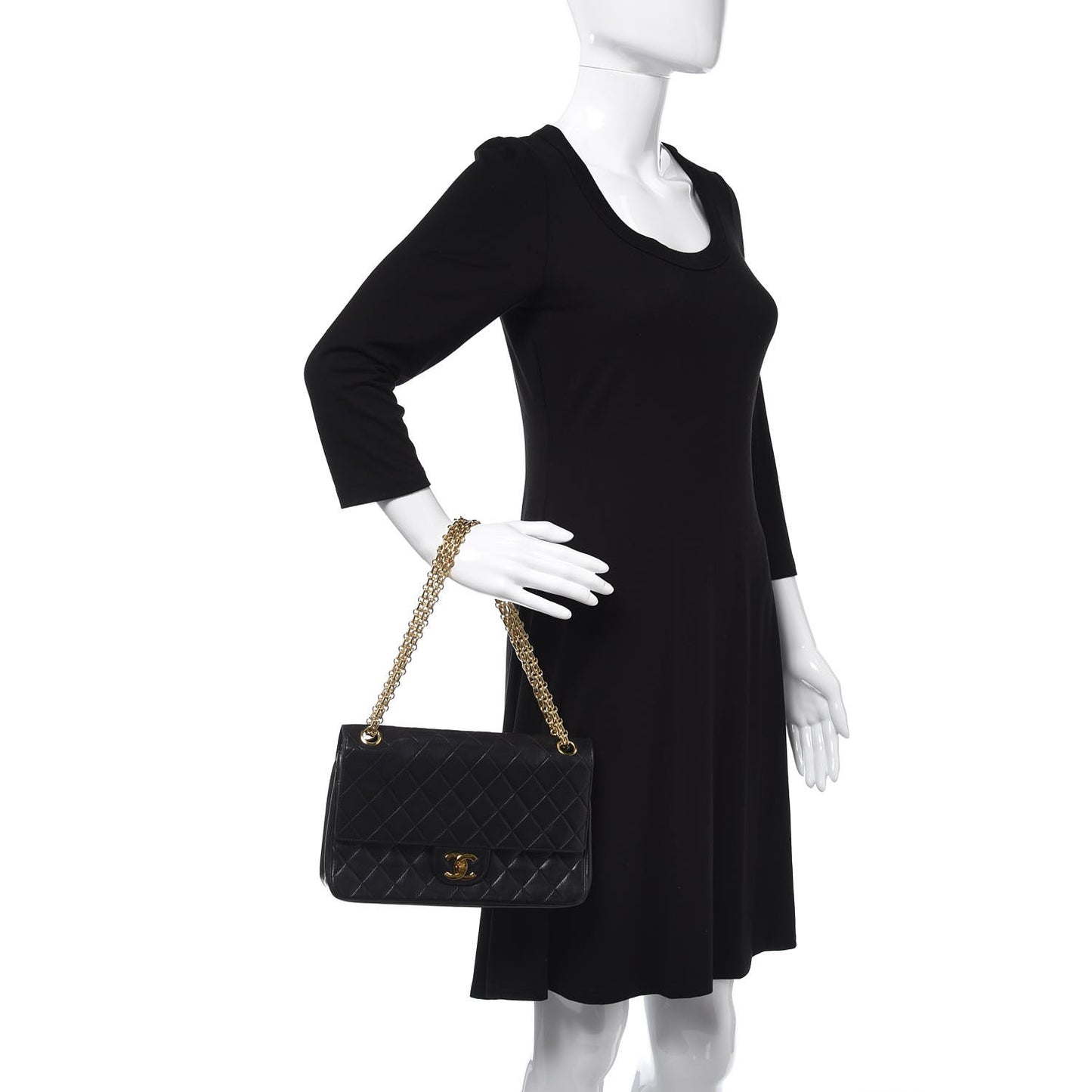 Lambskin Quilted Medium Double Flap Bijoux Chain Black