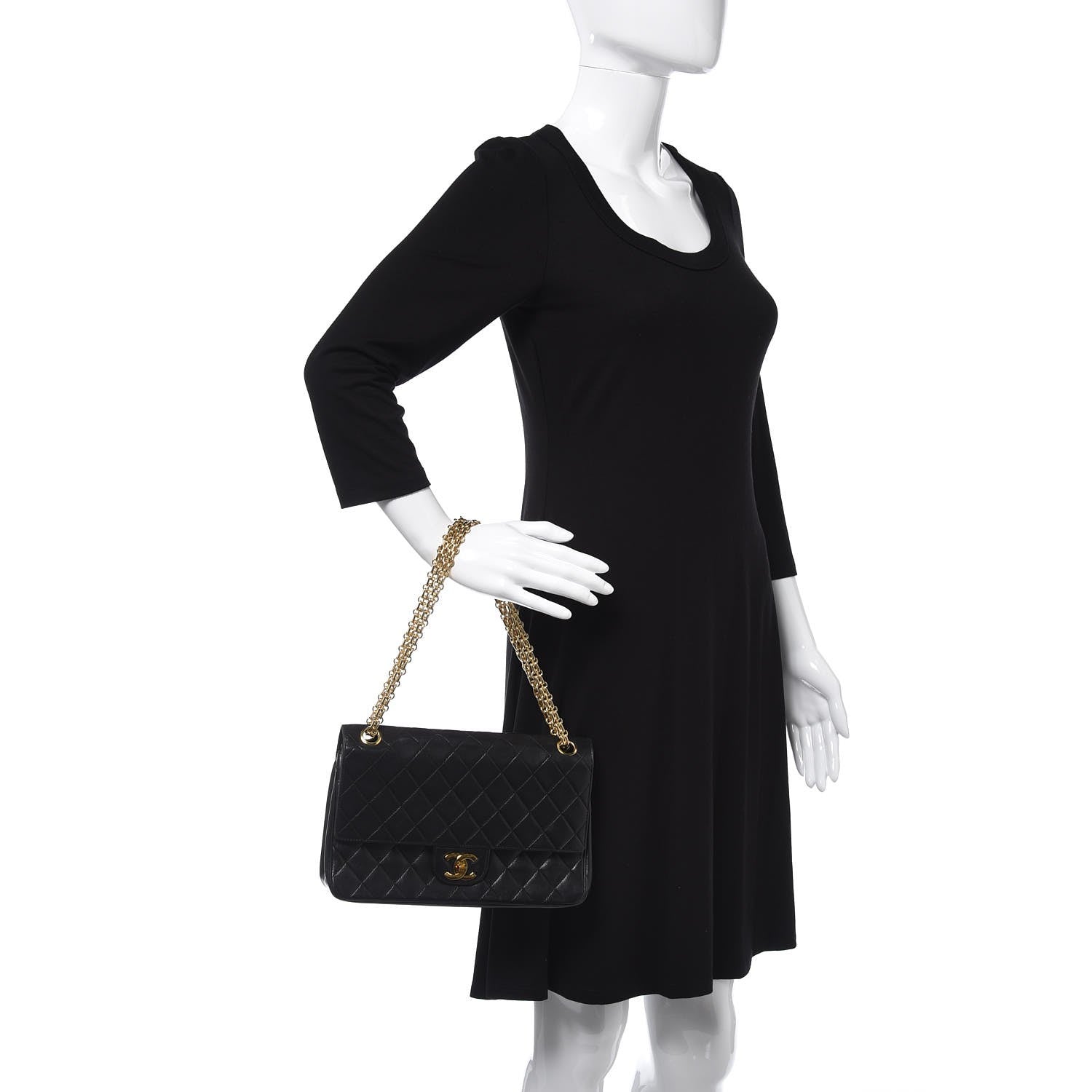 Chanel Lambskin Quilted Medium Double Flap Bijoux Chain Black 2 of 9