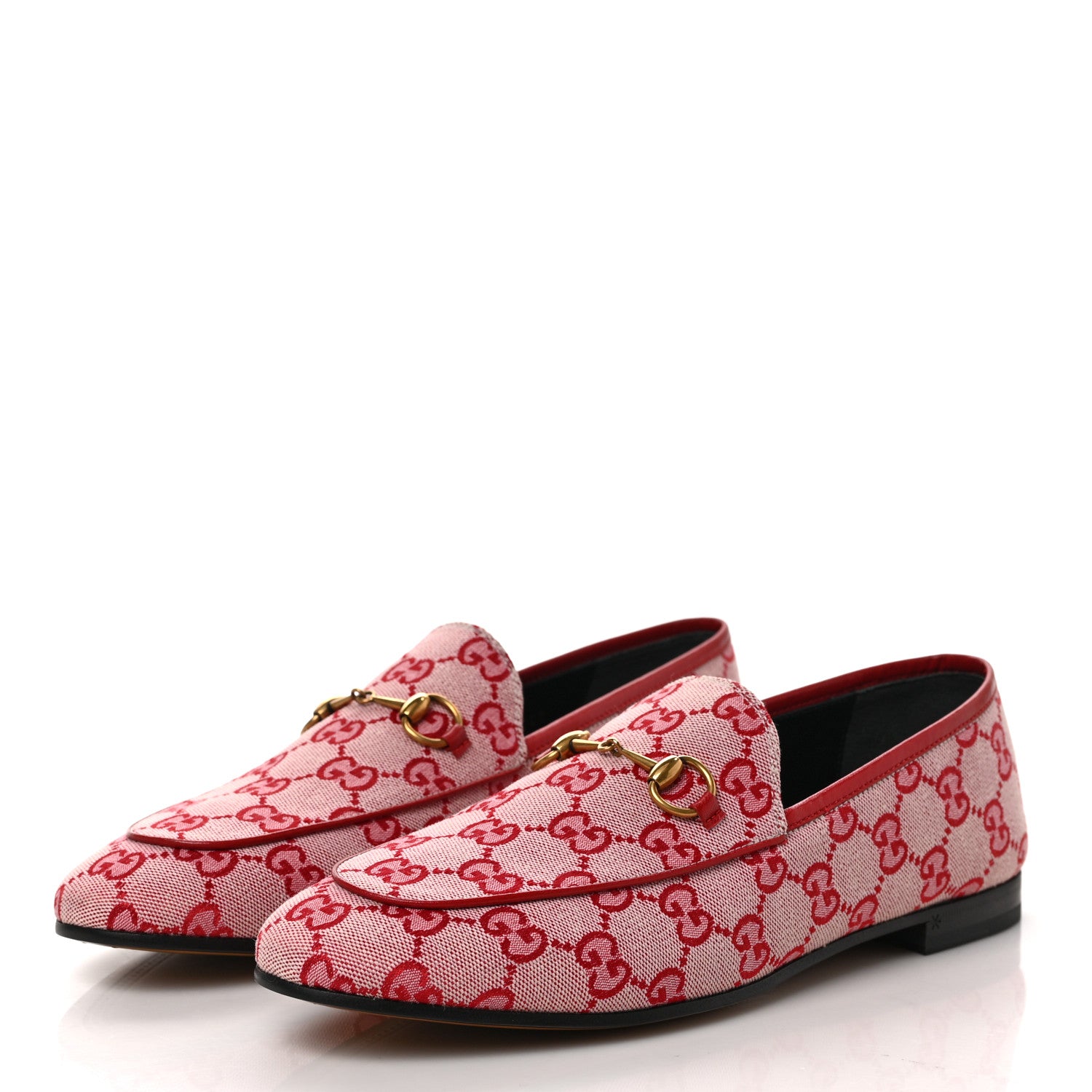 Gucci Canvas GG Monogram Horsebit Womens Jordaan Loafers 40.5 Gardenia Hibiscus Red 3 of 9
