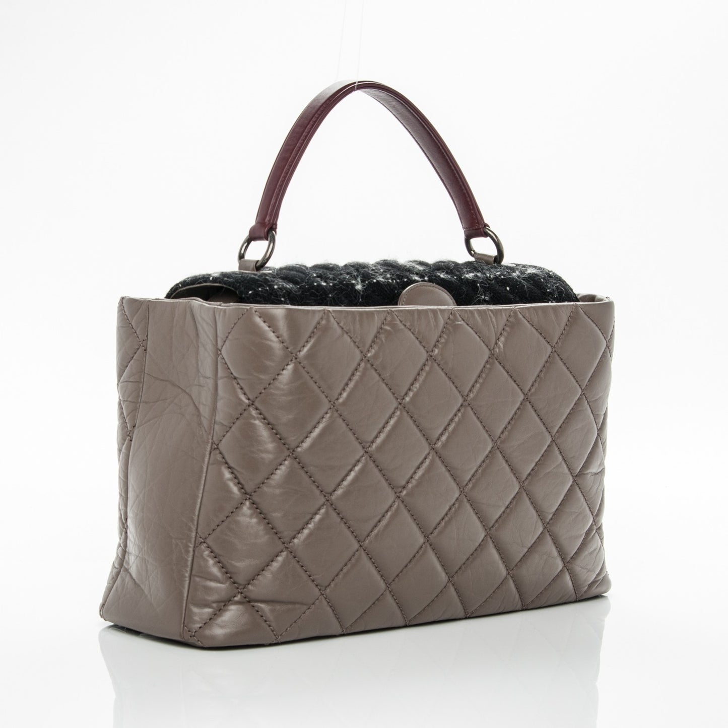 Aged Calfskin Tweed Large Quilted Portobello Tote Grey