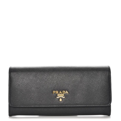 Prada Saffiano Continental Flap Wallet Black Ibisco 1 of 9