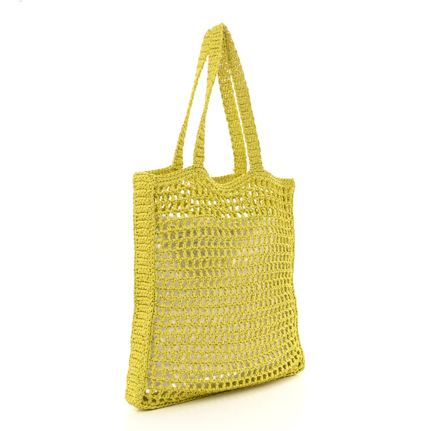 Prada Yarn Raffia Effect Crochet Logo Embroidered Tote Bag Cedro 3 of 10