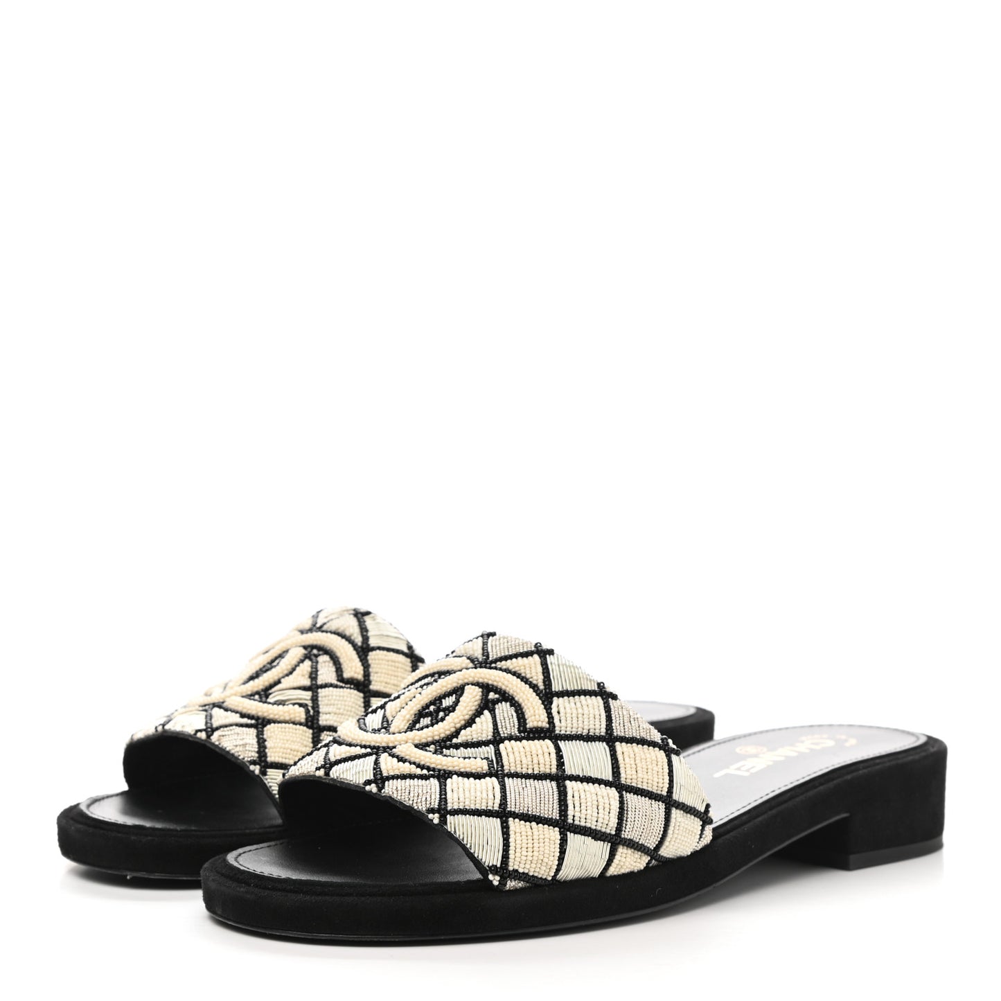 Pearl Embroidery CC Mules 41 Black White
