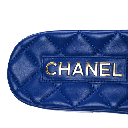 Chanel Cotton Tweed Chain CC Mule Sandals 38.5 Blue White 9 of 12