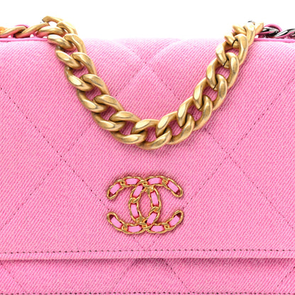 Chanel Denim Quilted Chanel 19 Wallet On Chain WOC Neon Pink 8 of 11