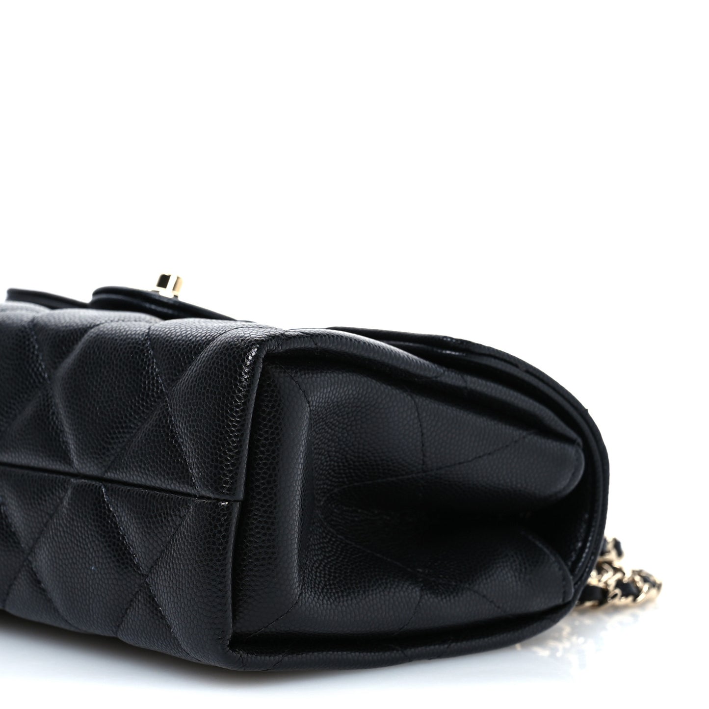 Caviar Quilted Retro Mini Twist Top Handle Clutch Flap Black