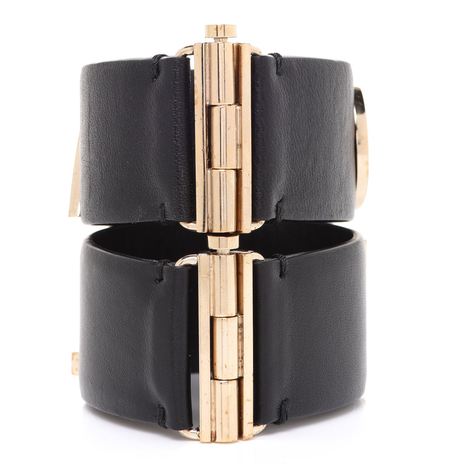 Chanel Lambskin Cha-Nel Logo Cuff Set S Gold Black 4 of 7