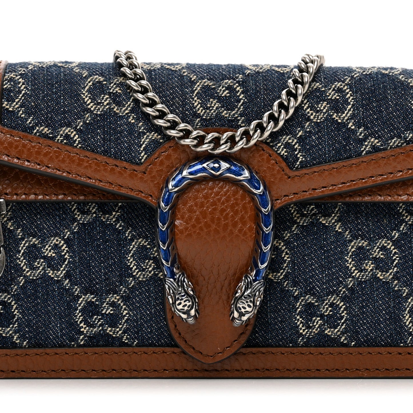 New Denim GG Monogram Dollar Calfskin Enamel Super Mini Dionysus Shoulder Bag Blue Tea Cuir Epilog Electric Blue