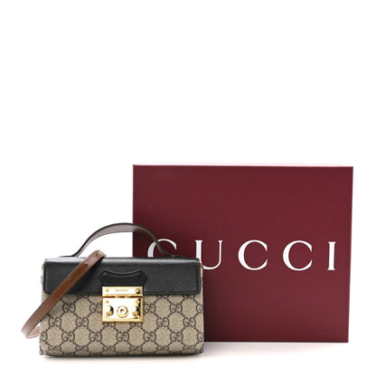 Gucci GG Supreme Monogram Calfskin Mini Padlock Top Handle Shoulder Bag Beige Black Cuir 13 of 13