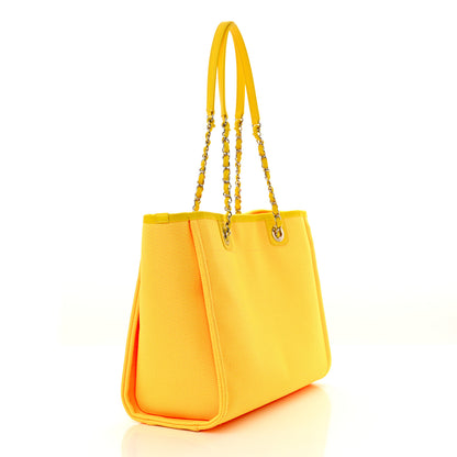 Chanel Mixed Fibers Small Deauville Tote Yellow Orange 3 of 10