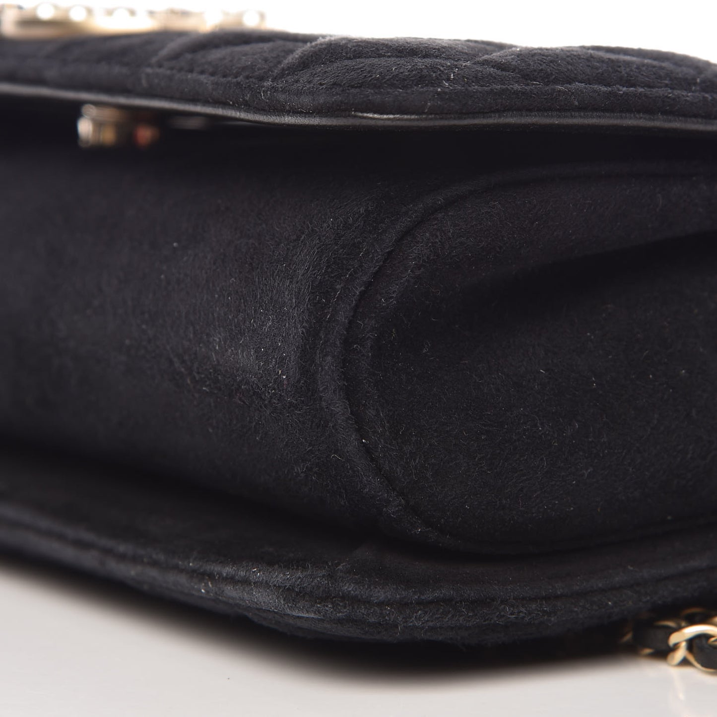 Suede Quilted Crystal Pearl CC Flap Black