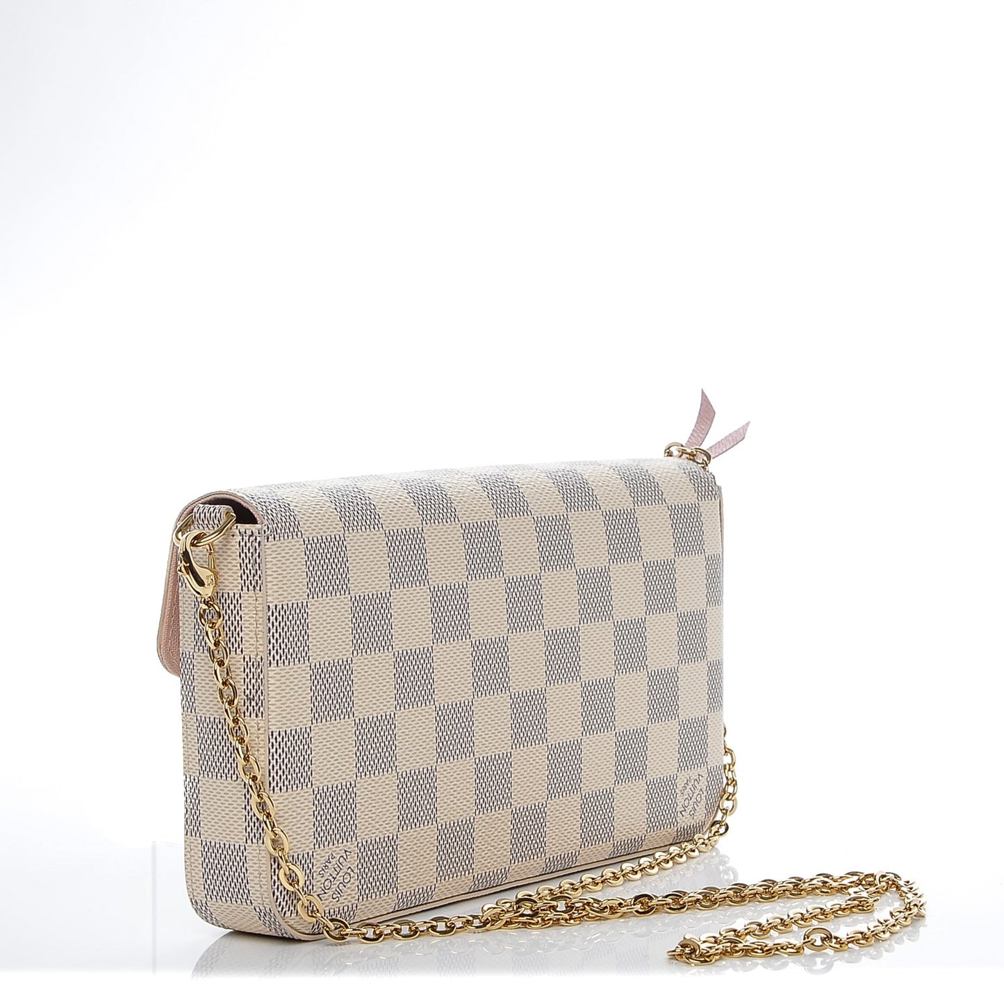 Damier Azur Pochette Felicie Chain Wallet Rose Ballerine