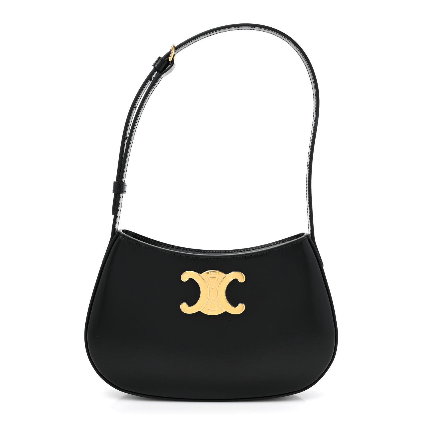 Celine Shiny Calfskin Medium Tilly Triomphe Shoulder Bag Black 1 of 10
