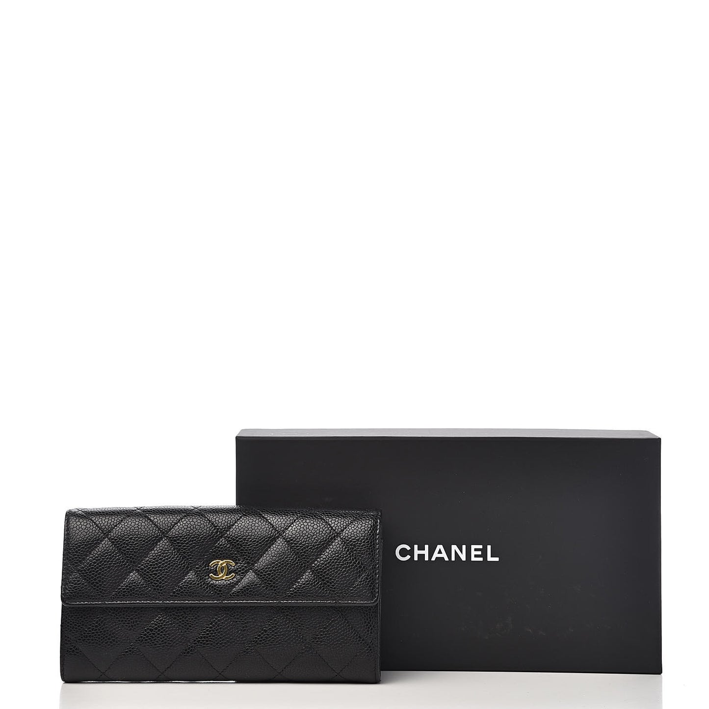Caviar Quilted Large Gusset Flap Wallet Black