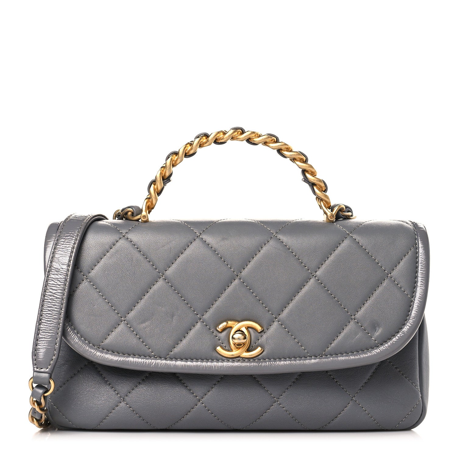 Chanel Lambskin Quilted Small La Parisienne Top Handle Flap Grey 1 of 9