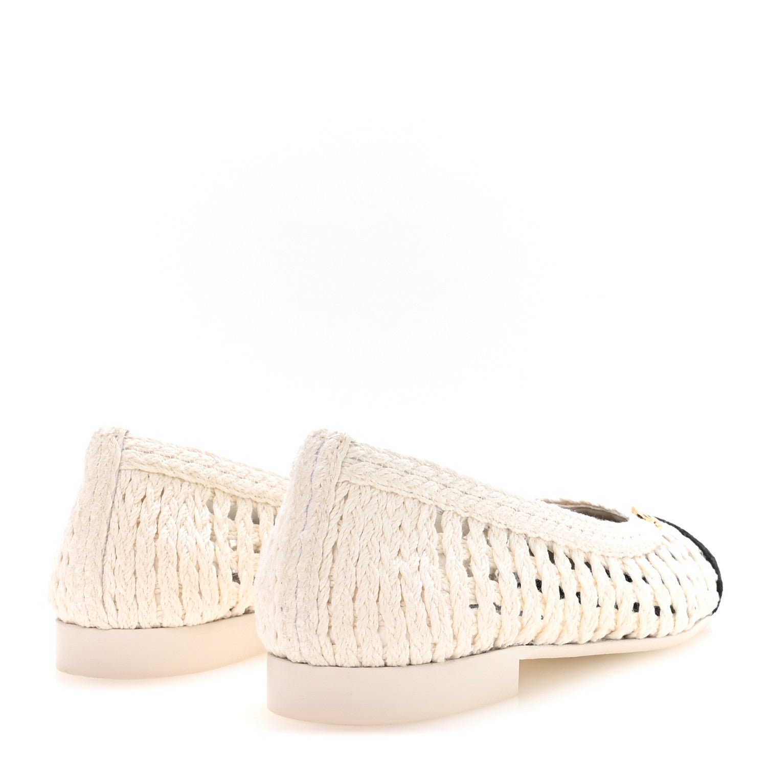 Chanel Mesh Crochet Cap Toe Ballerina Flats 39.5 White Black 5 of 8
